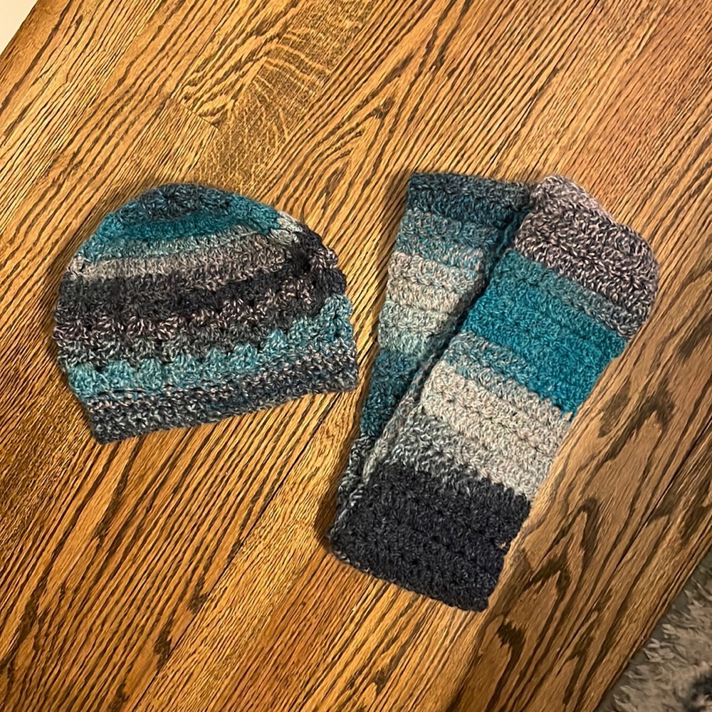 Matching knitted hat and scarf